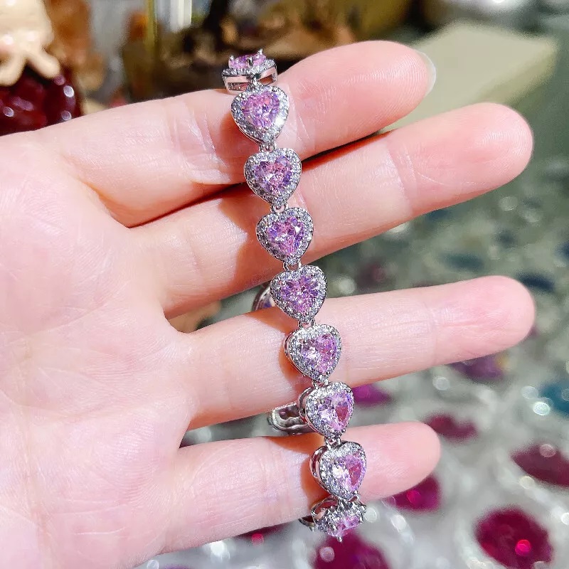 Dainty Heart Cut Pink Diamond Bracelet with Sparkling Accents Dainty Heart Cut Pink Diamond Bracelet with Sparkling Accents