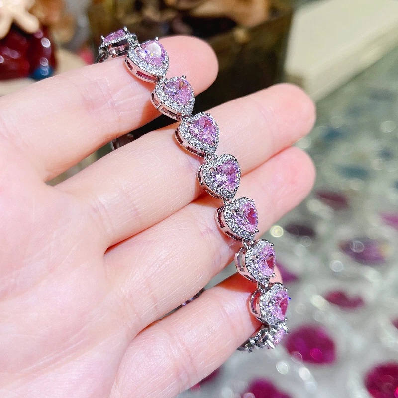 Dainty Heart Cut Pink Diamond Bracelet with Sparkling Accents Dainty Heart Cut Pink Diamond Bracelet with Sparkling Accents
