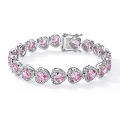 Dainty Heart Cut Pink Diamond Bracelet with Sparkling Accents Dainty Heart Cut Pink Diamond Bracelet with Sparkling Accents