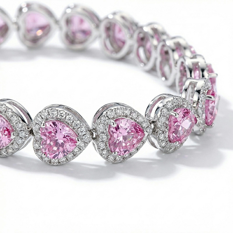 Dainty Heart Cut Pink Diamond Bracelet with Sparkling Accents Dainty Heart Cut Pink Diamond Bracelet with Sparkling Accents