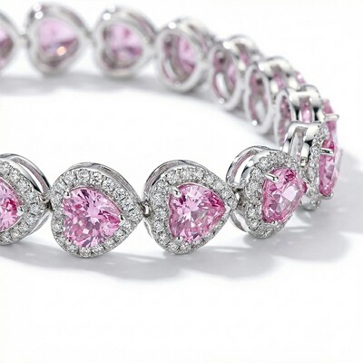 Dainty Heart Cut Pink Diamond Bracelet with Sparkling Accents