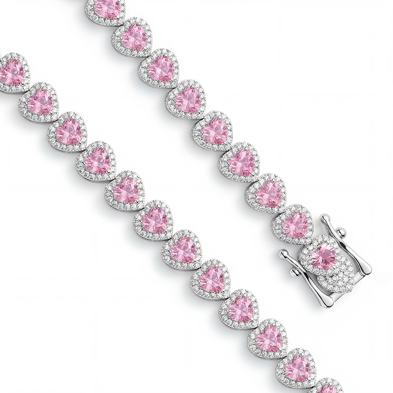 Dainty Heart Cut Pink Diamond Bracelet with Sparkling Accents Dainty Heart Cut Pink Diamond Bracelet with Sparkling Accents