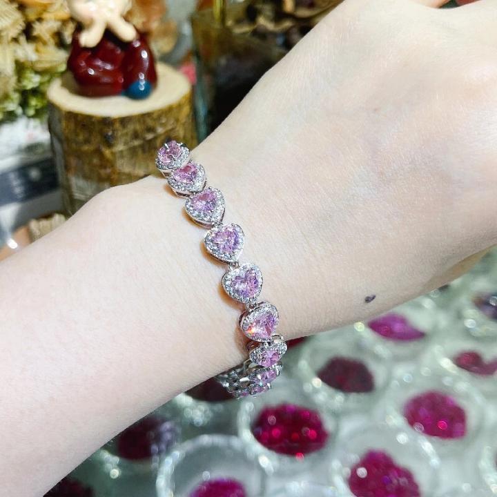 Dainty Heart Cut Pink Diamond Bracelet with Sparkling Accents Dainty Heart Cut Pink Diamond Bracelet with Sparkling Accents