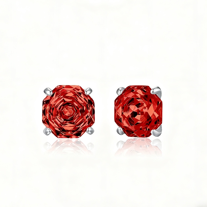 S925 Silver Octagonal Rose Cut Earrings