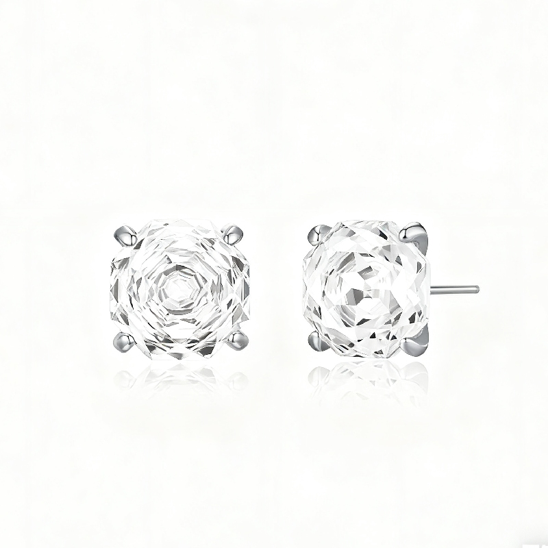S925 Silver Octagonal Rose Cut Earrings