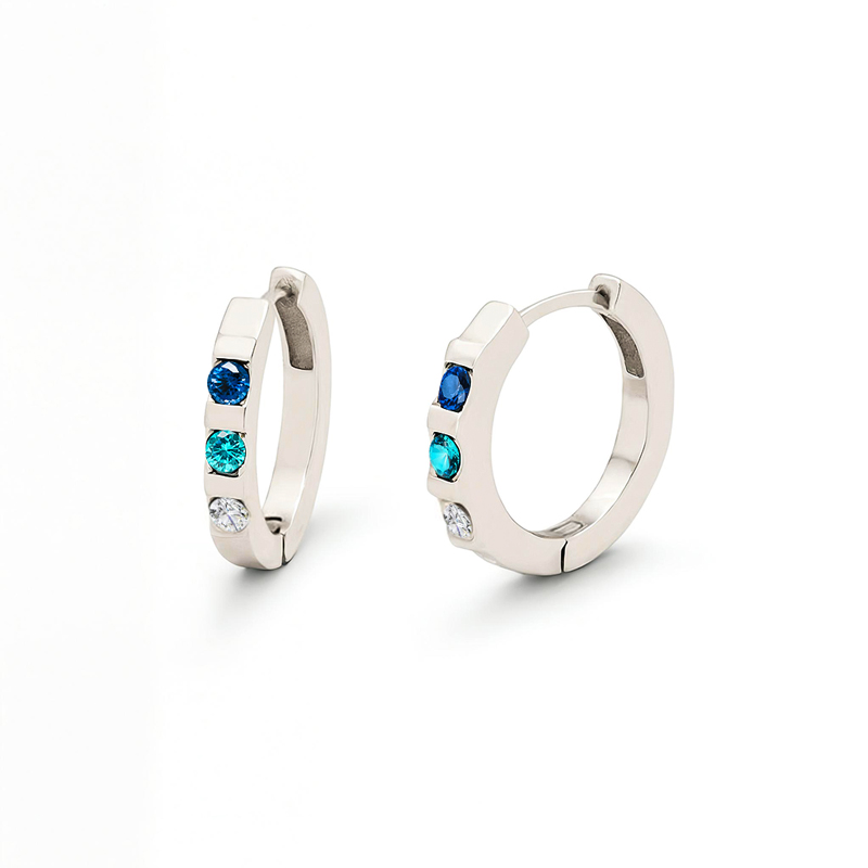 Custom Tri-Color Round Cut Birthstone Stud Earrings