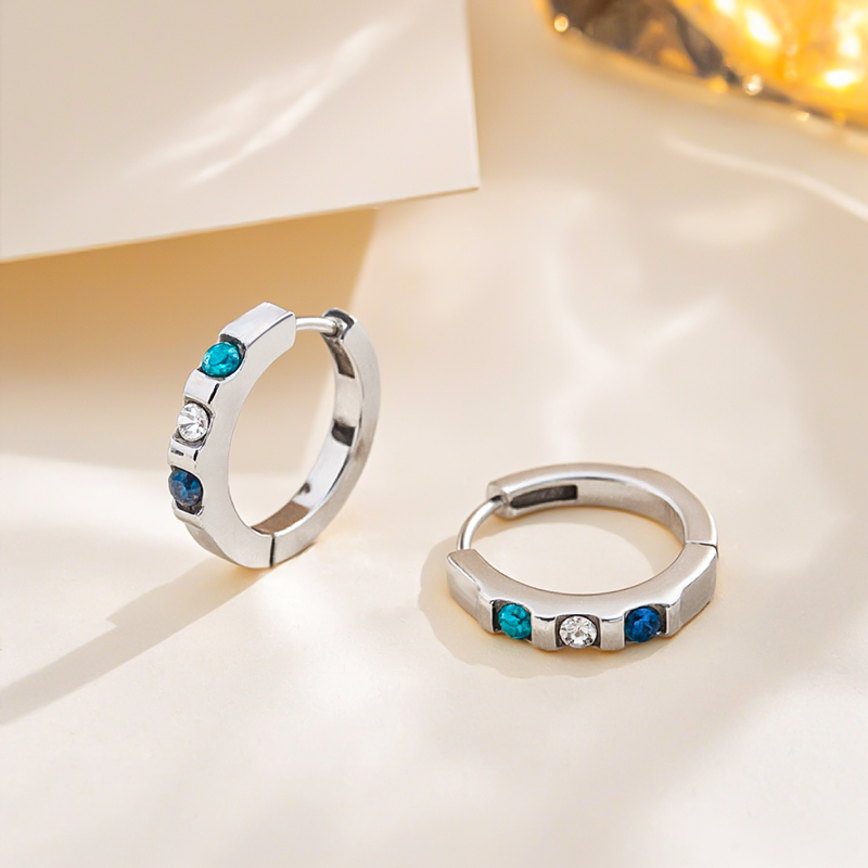 Custom Tri-Color Round Cut Birthstone Stud Earrings