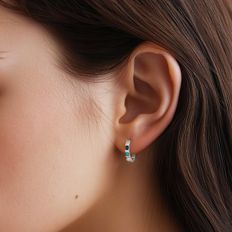 Custom Tri-Color Round Cut Birthstone Stud Earrings