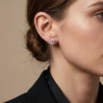 Sleek Symmetry Pink Trillion Cut Halo Diamond Earrings