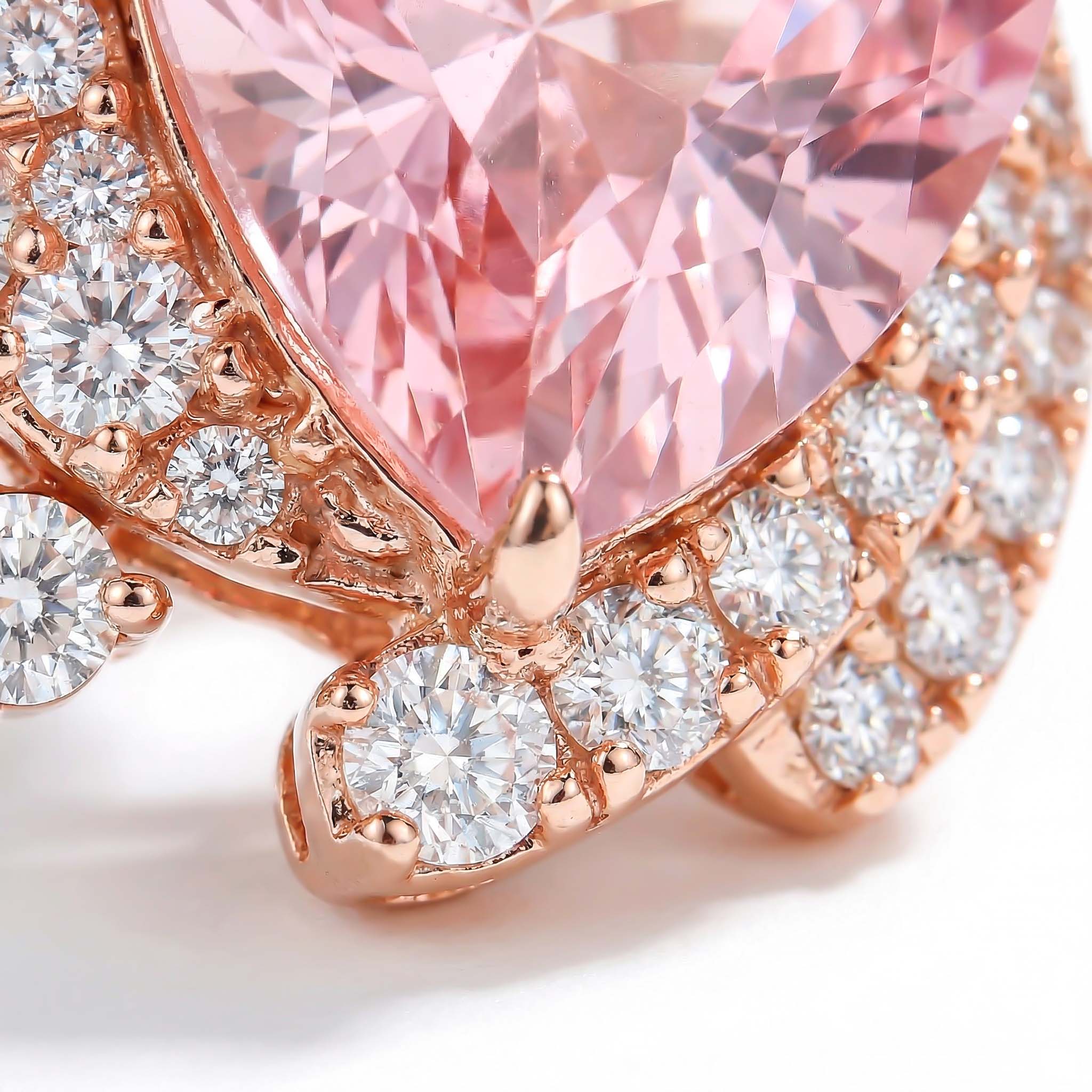 Sleek Symmetry Pink Trillion Cut Halo Diamond Earrings