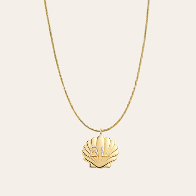 Gold Shell Pendant Necklace with Custom Crystal Letters