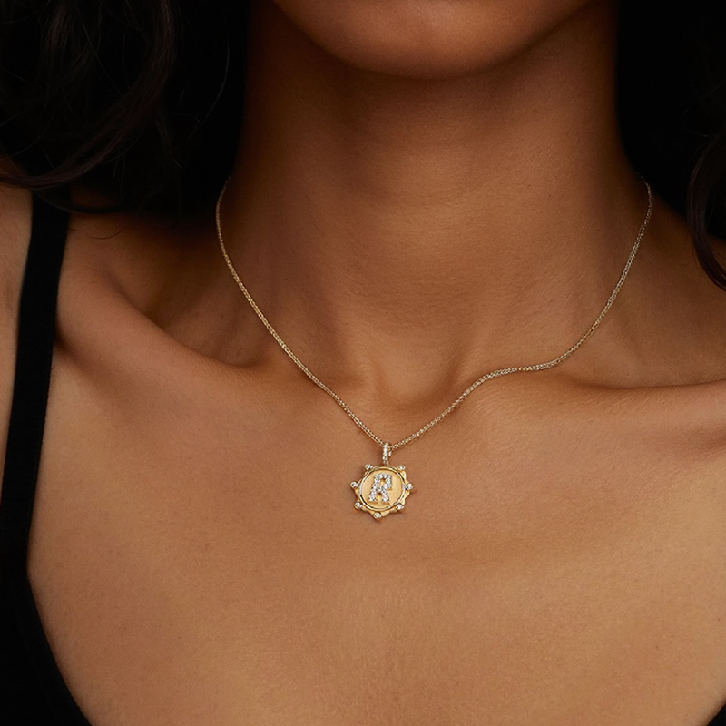 Customizable Letter Pendant Necklace in Gold with Diamond