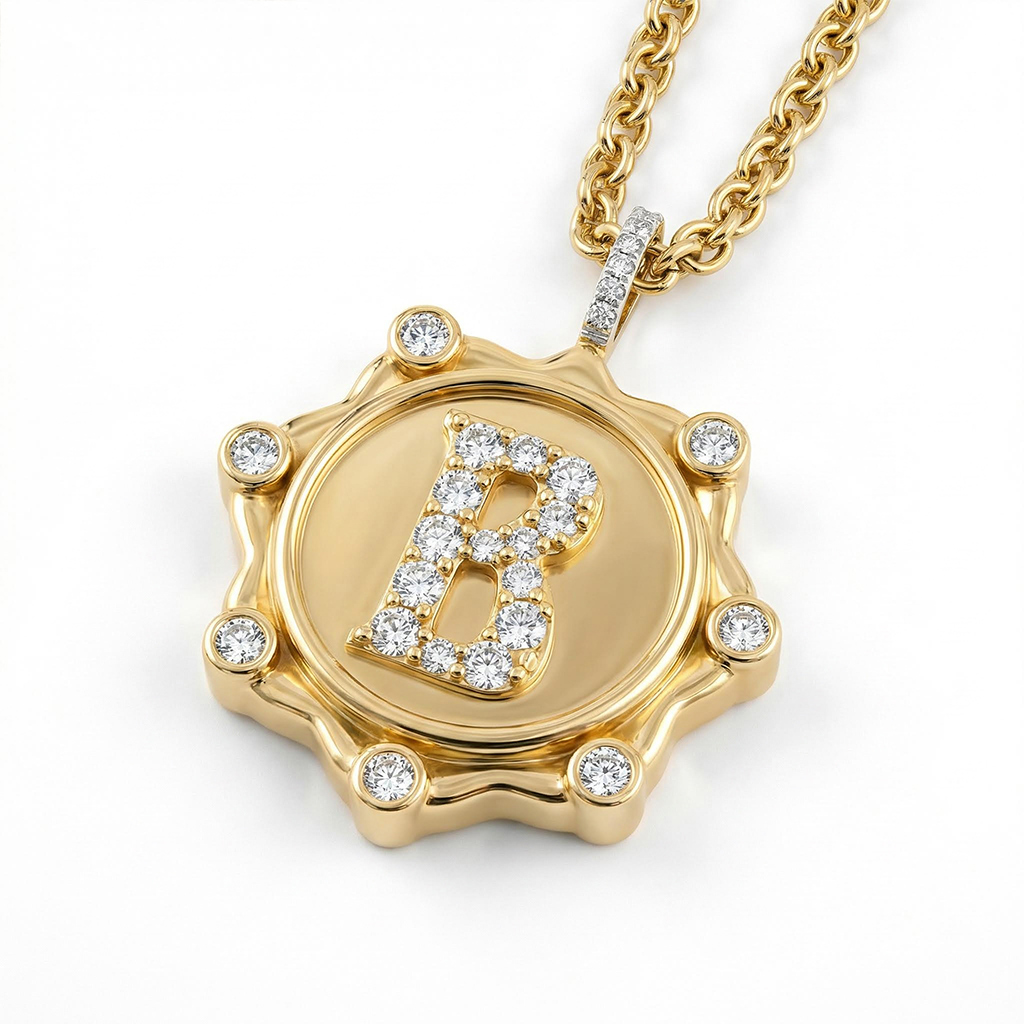 Customizable Letter Pendant Necklace in Gold with Diamond Customizable Letter Pendant Necklace in Gold with Diamond