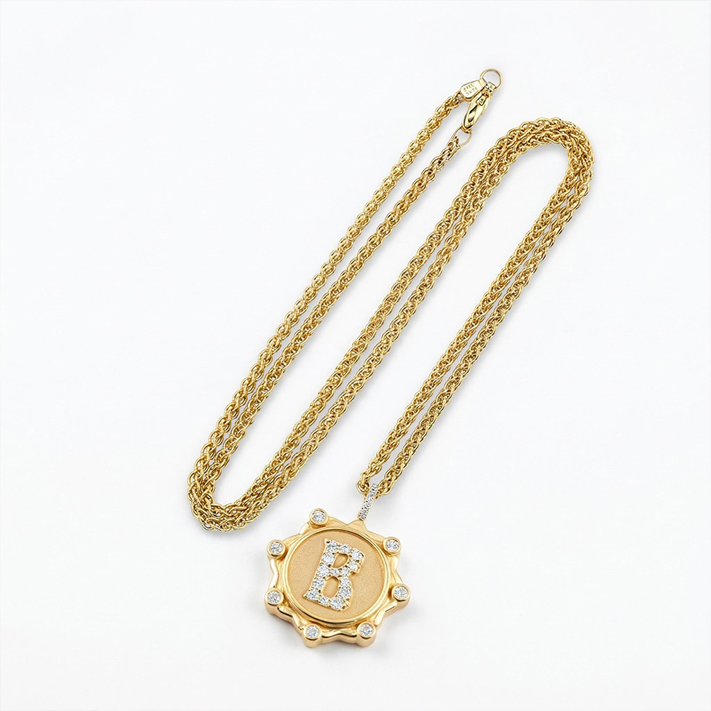 Customizable Letter Pendant Necklace in Gold with Diamond Customizable Letter Pendant Necklace in Gold with Diamond