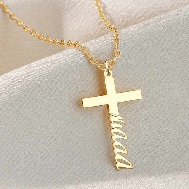 Personalized Name Cross Religious Pendent Necklace