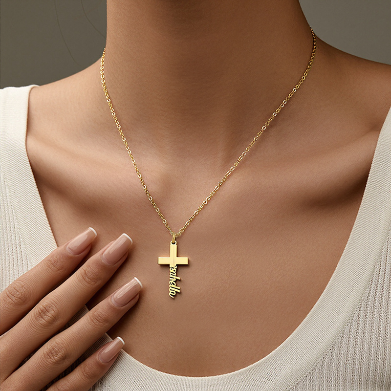 Personalized Name Cross Religious Pendent Necklace