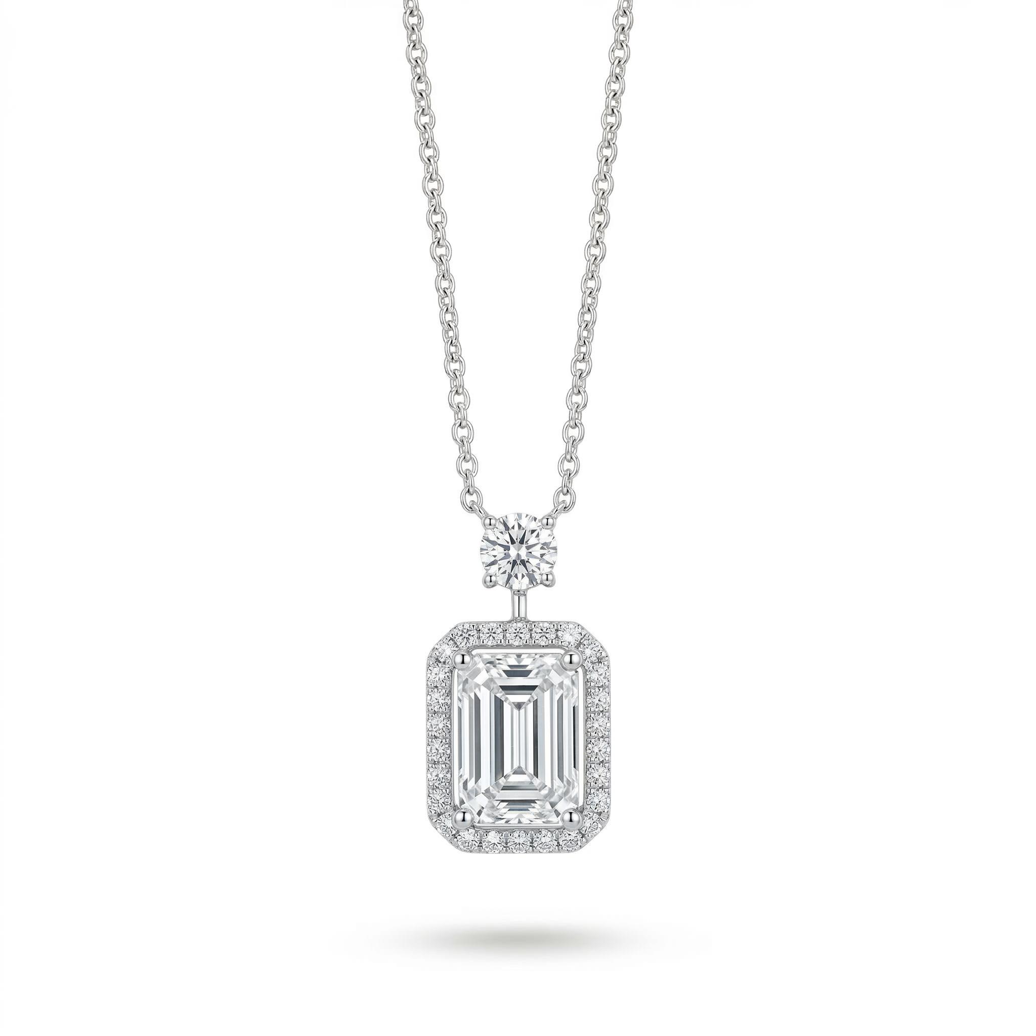 Elegant 5Ct Emerald Cut Halo VVS1 Moissanite Pendant Necklace