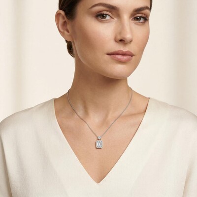 Elegant 5Ct Emerald Cut Halo VVS1 Moissanite Pendant Necklace