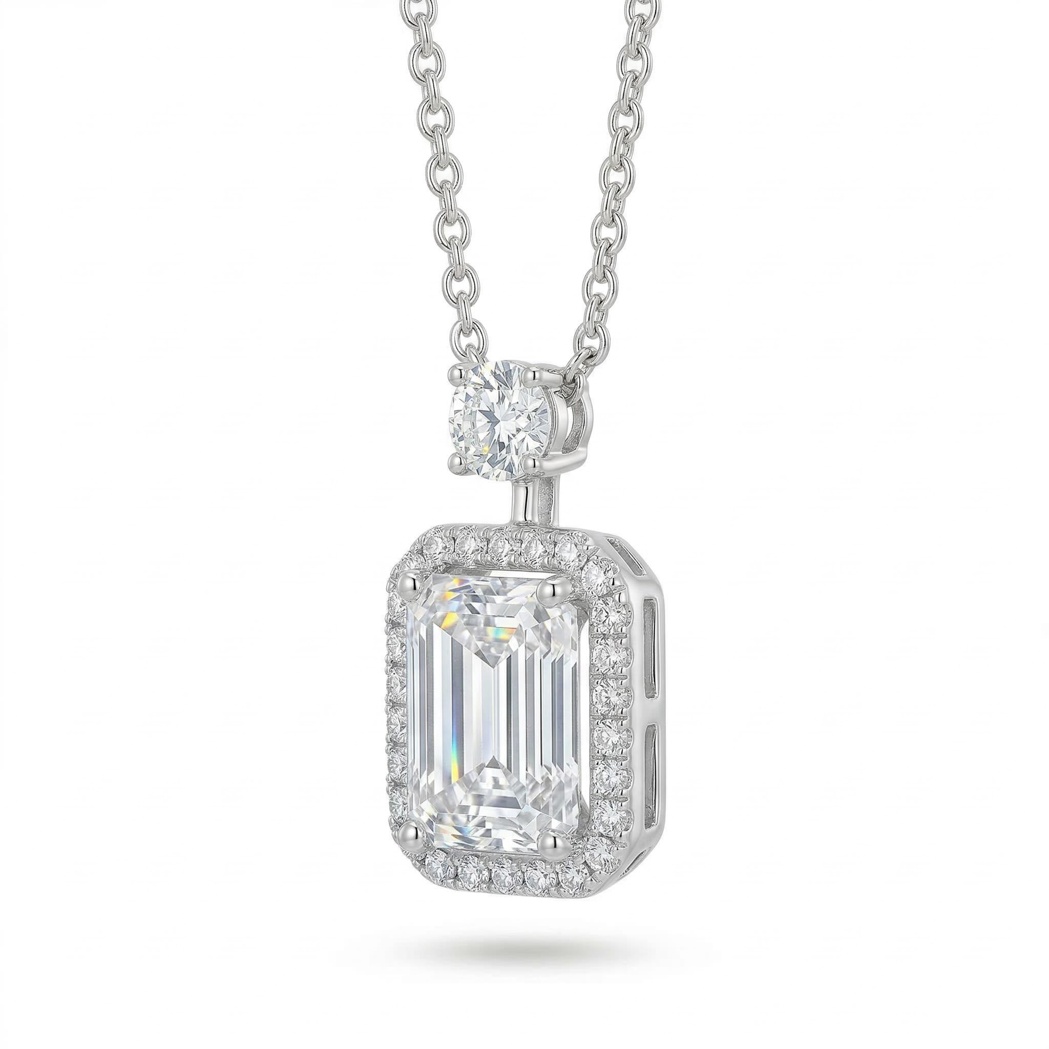 Elegant 5Ct Emerald Cut Halo VVS1 Moissanite Pendant Necklace