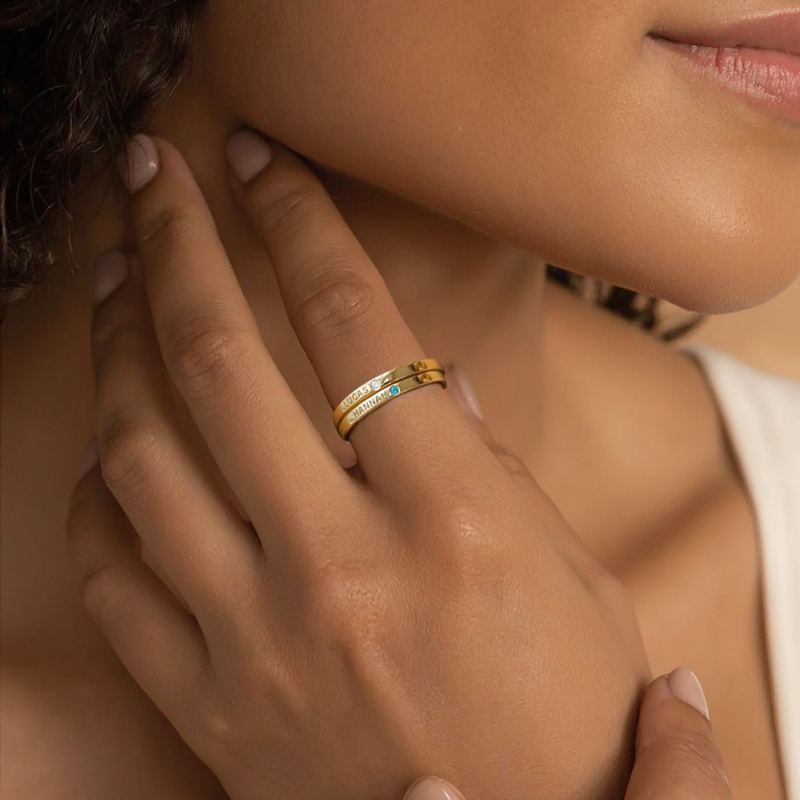 Personalized Engraved Birthstone Ring