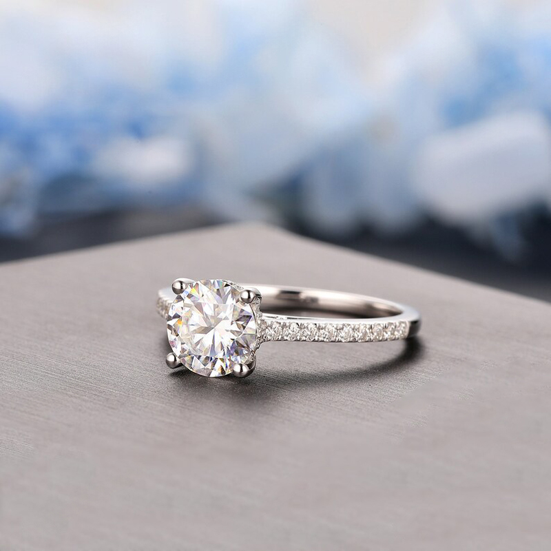 2.23CT Round Cut VVS Vintage Hidden Halo Moissanite S925 Silver Engagement Ring