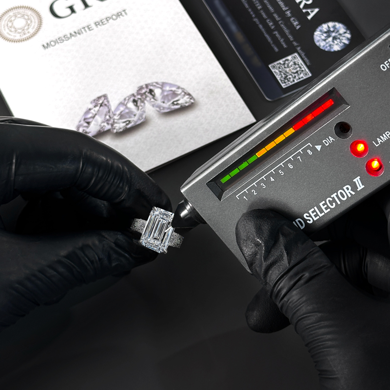 9.5CT Emerald & Round Cut VVS Moissanite S925 Silver Engagement Ring