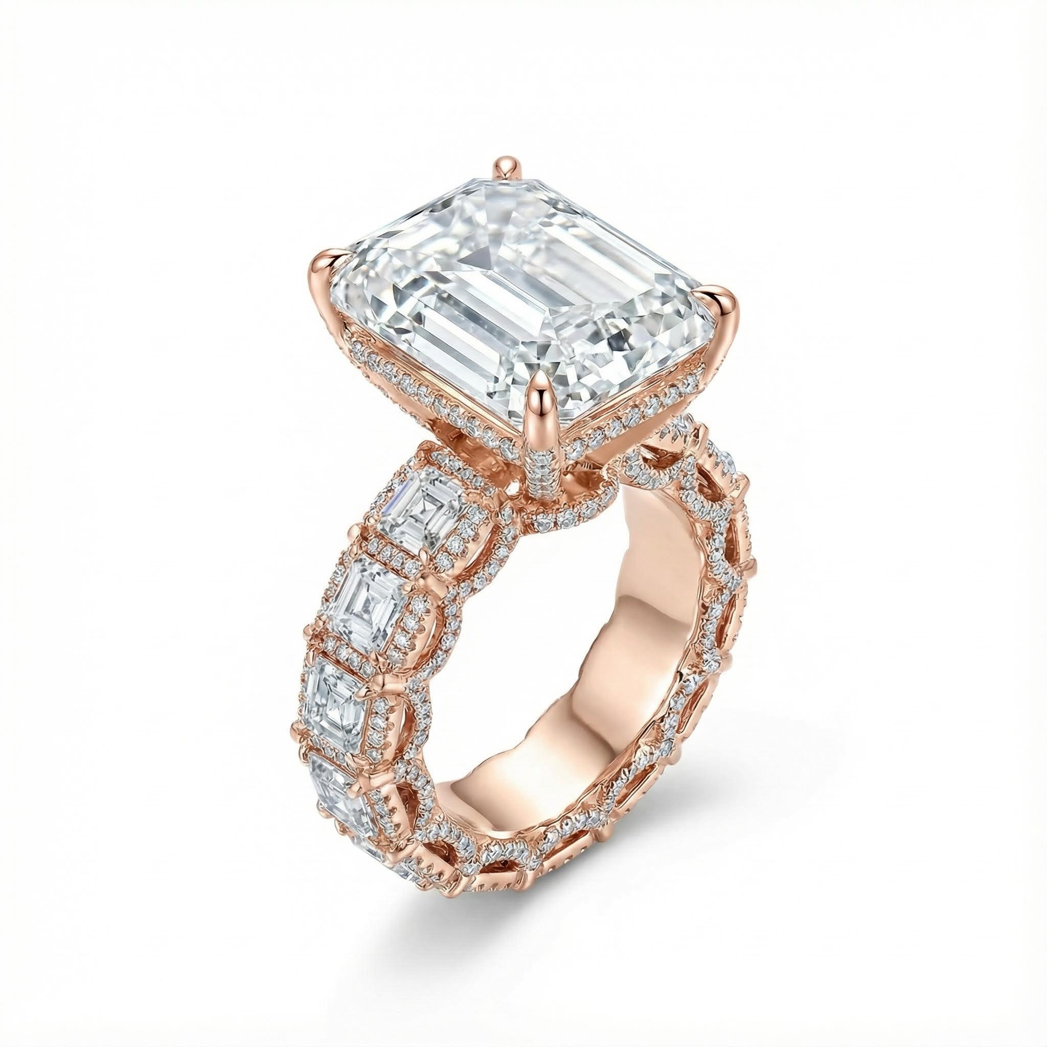 9.5CT Emerald & Round Cut VVS Moissanite S925 Silver Engagement Ring