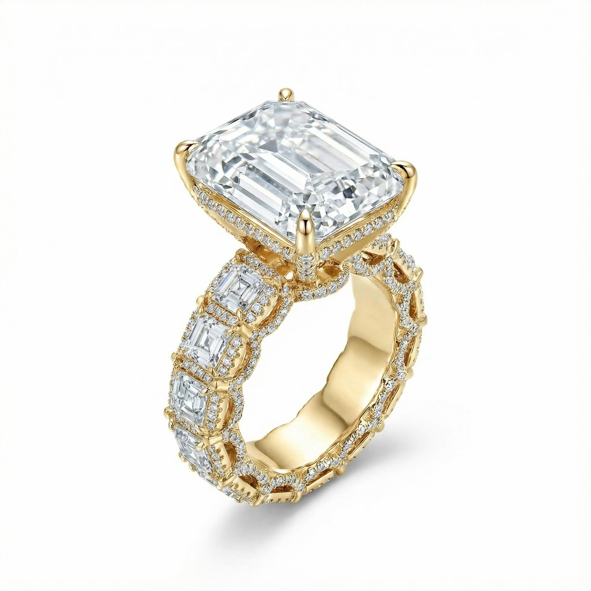 9.5CT Emerald & Round Cut VVS Moissanite S925 Silver Engagement Ring