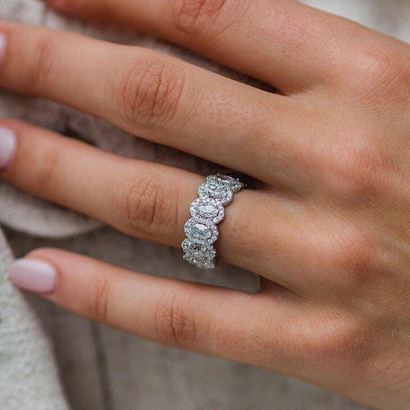 2.87CT Elegant Oval & Round Cut VVS Moissanite S925 Silver Wedding Band