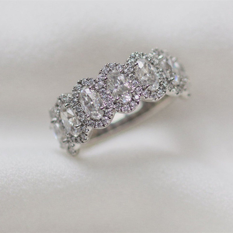 2.87CT Elegant Oval & Round Cut VVS Moissanite S925 Silver Wedding Band