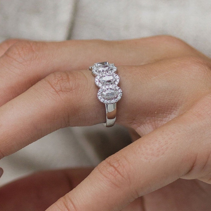 2.87CT Elegant Oval & Round Cut VVS Moissanite S925 Silver Wedding Band