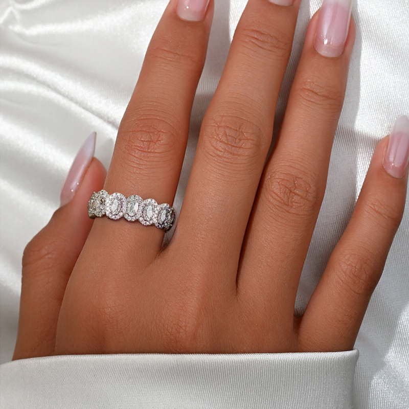 2.87CT Elegant Oval & Round Cut VVS Moissanite S925 Silver Wedding Band