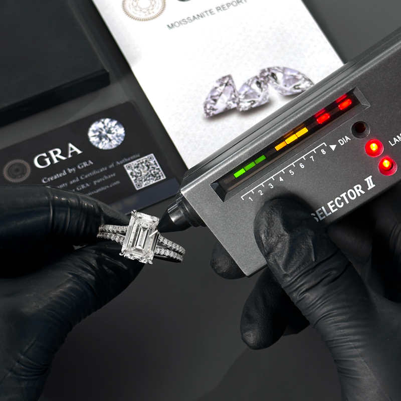 3.84CT Emerald & Round Cut VVS Moissanite S925 Silver Split Shank Engagement Ring