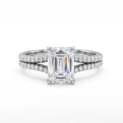 2.29ct. tw. Emerald & Round Cut VVS Moissanite S925 Silver Split Shank Engagement Ring