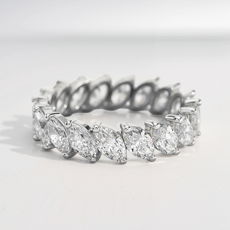 2.8CT Marquise Cut VVS Moissanite S925 Silver Wedding Band