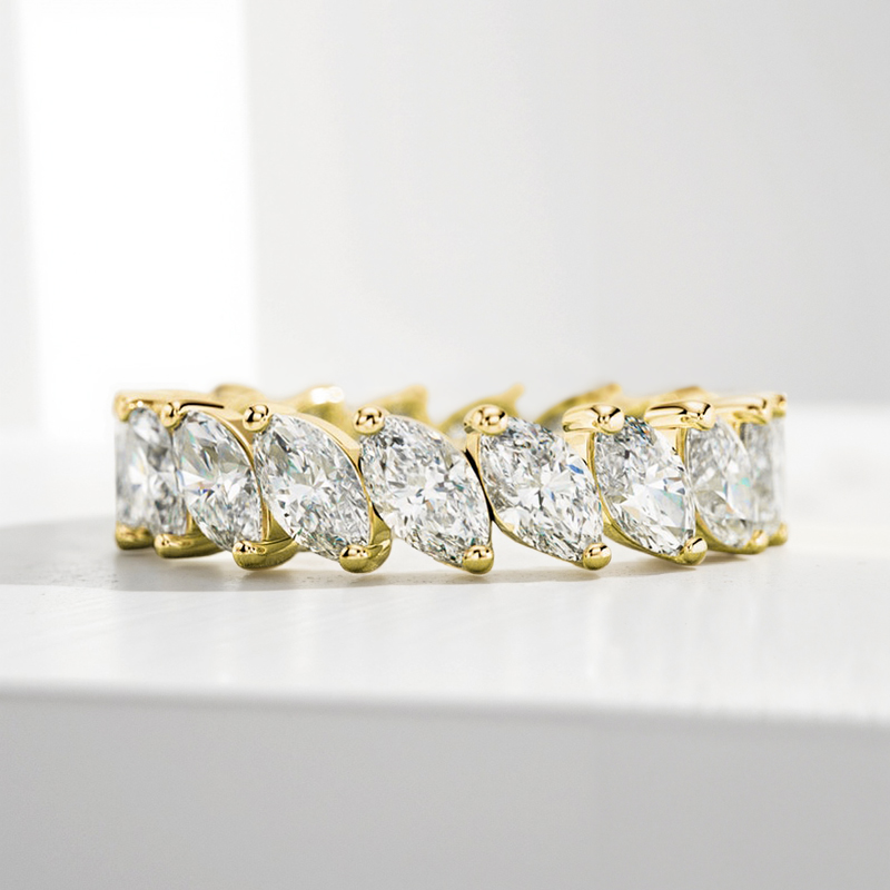 2.8CT Marquise Cut VVS Moissanite S925 Silver Wedding Band