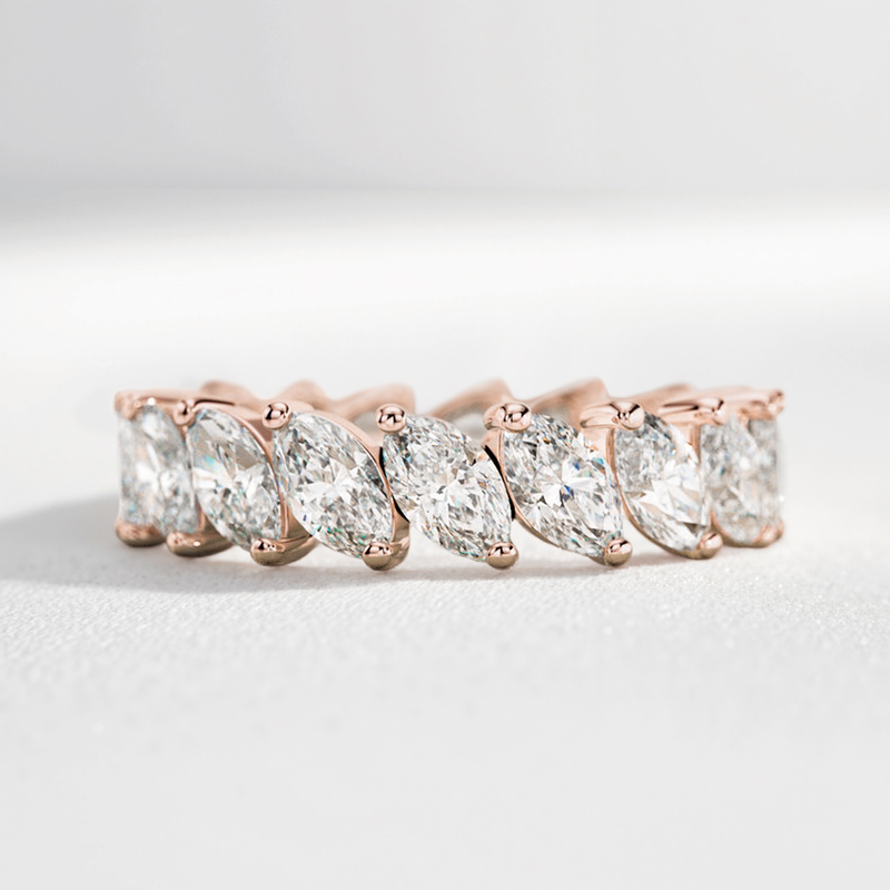 2.8CT Marquise Cut VVS Moissanite S925 Silver Wedding Band