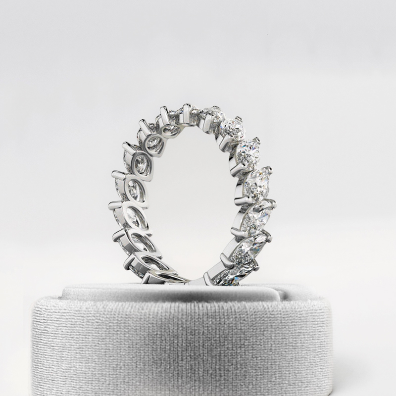 2.8CT Marquise Cut VVS Moissanite S925 Silver Wedding Band