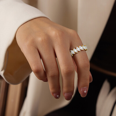 2.8CT Marquise Cut VVS Moissanite S925 Silver Wedding Band