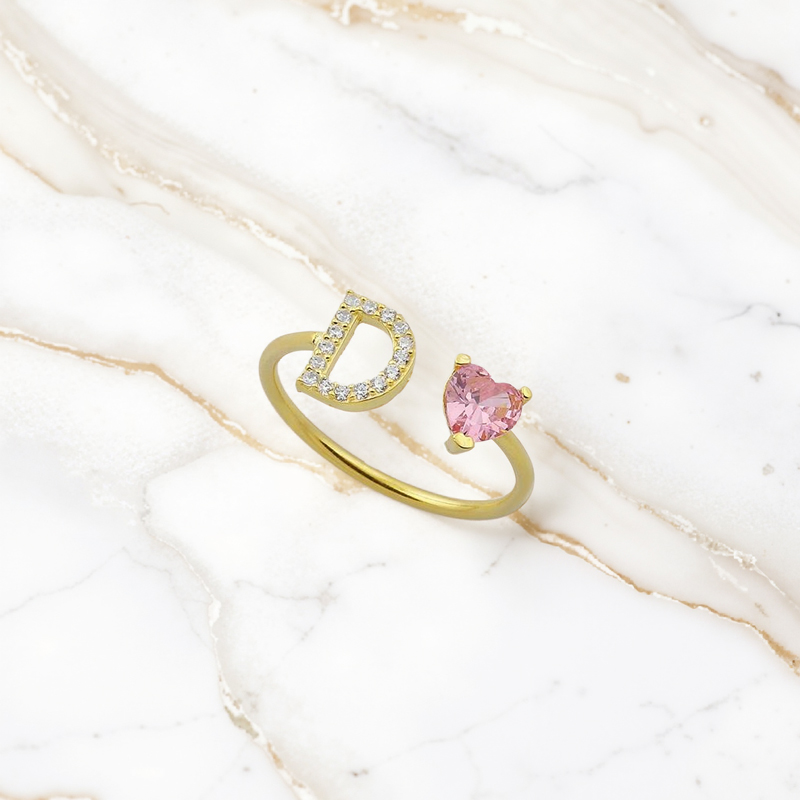 Personalized Letter & Heart Cut Birthstone Ring