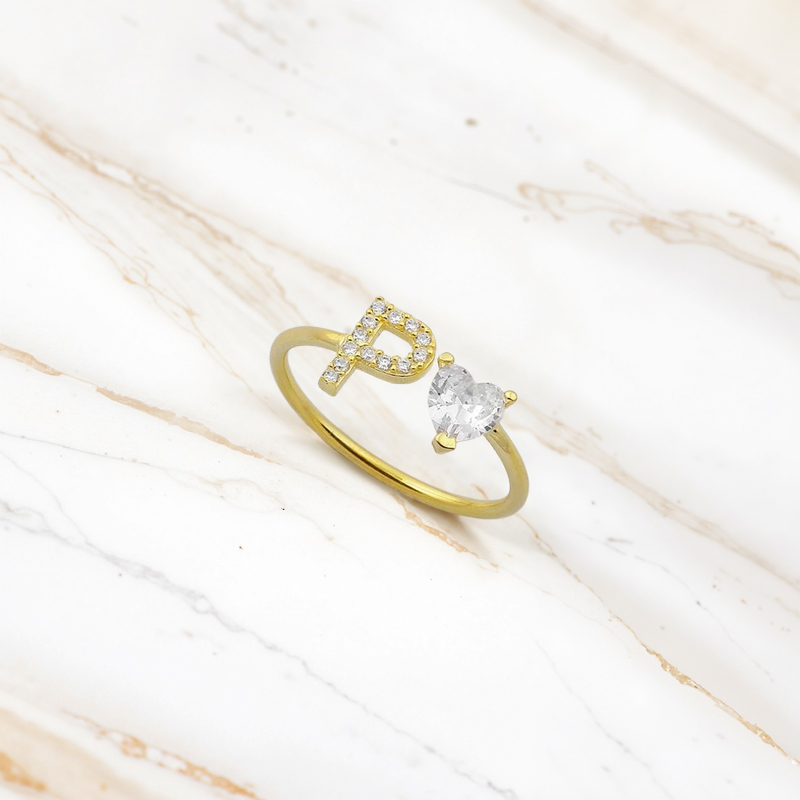 Personalized Letter & Heart Cut Birthstone Ring