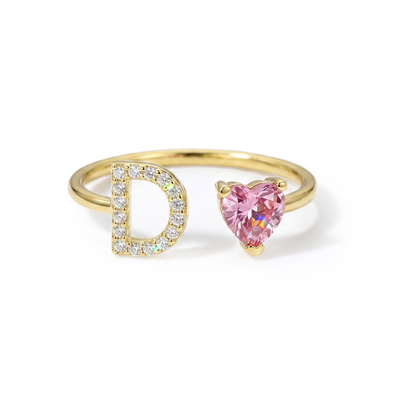 Personalized Letter & Heart Cut Birthstone Ring