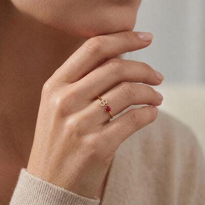 Personalized Letter & Heart Cut Birthstone Ring