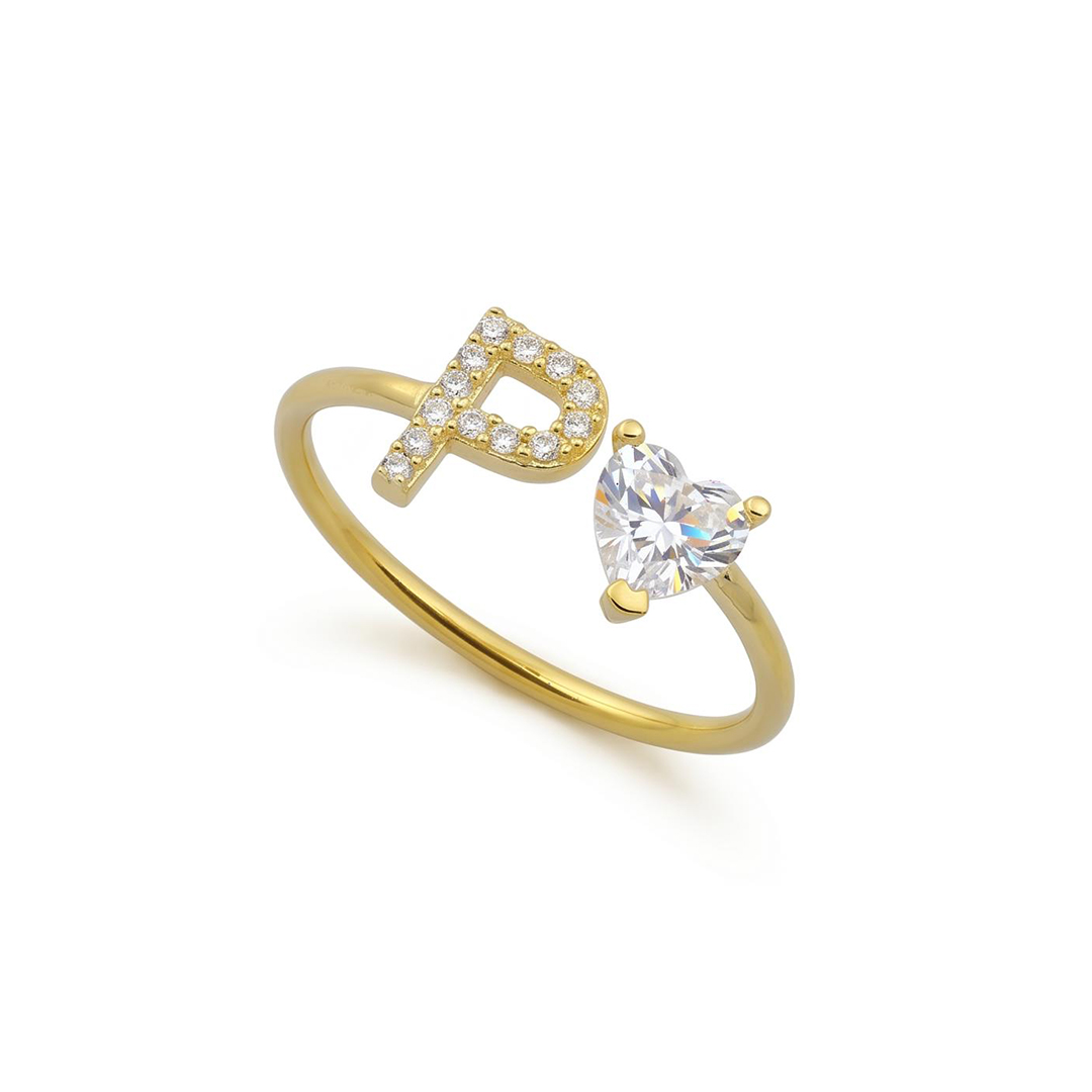 Personalized Letter & Heart Cut Birthstone Ring
