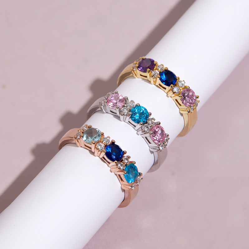 Personalized Tricolor Birthstone Elegant Ring