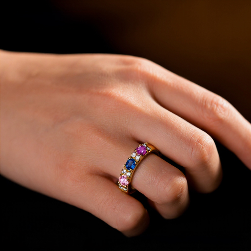 Personalized Tricolor Birthstone Elegant Ring