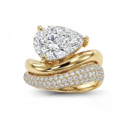 4CT Pear Cut VVS Moissanite Bridal Ring Set Pave Curved Style Wedding Ring Set