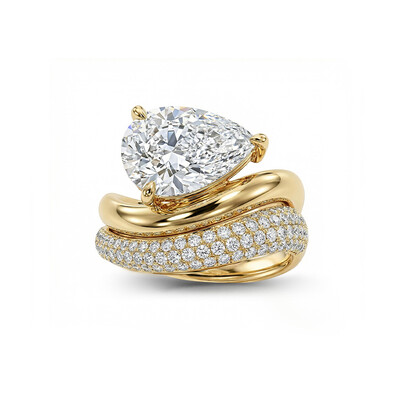 4CT Pear Cut VVS Moissanite Bridal Ring Set Pave Curved Style Wedding Ring Set