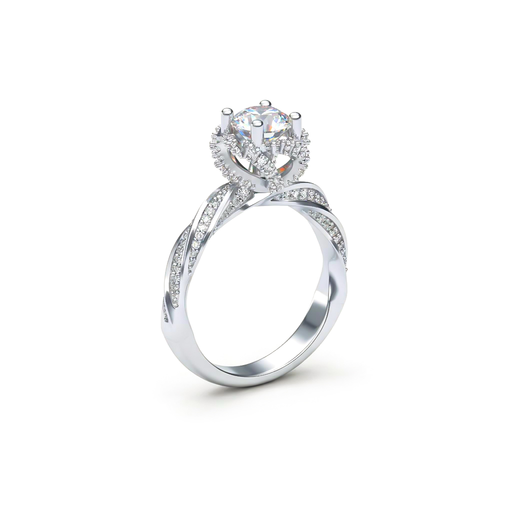 1.61ct TCW Elegant Round Cut VVS Moissanite Twisted Engagement Ring