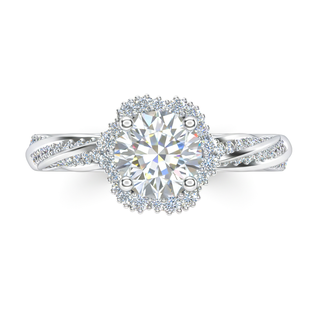 1.61ct TCW Elegant Round Cut VVS Moissanite Twisted Engagement Ring